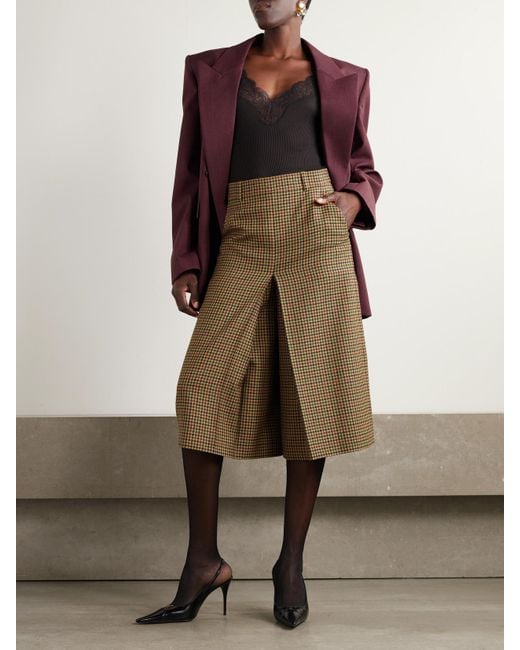 Saint Laurent Natural Culottes Mit Weitem Bein Aus Karierter Wolle