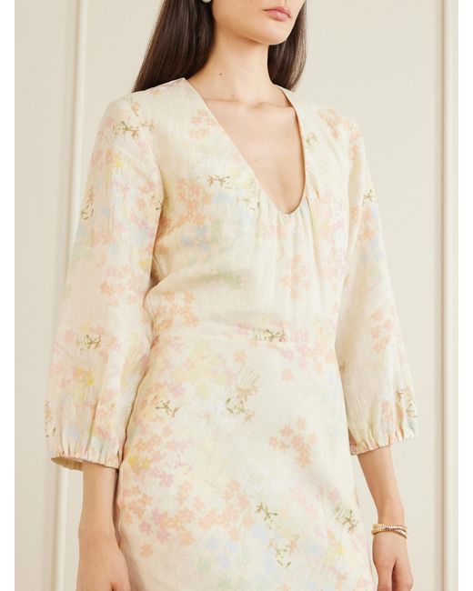 BERNADETTE Natural Beau Floral-Print Linen Maxi Dress
