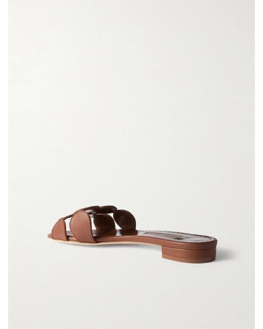 Manolo Blahnik Brown Haribalmu 10 Cutout Leather Slides