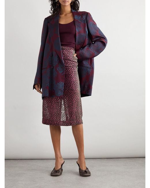 Dries Van Noten Purple Devoré-Velvet Midi Skirt