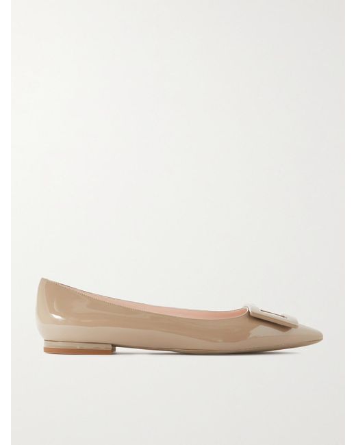 Roger Vivier Natural Gommettine Patent-Leather Point-Toe Flats