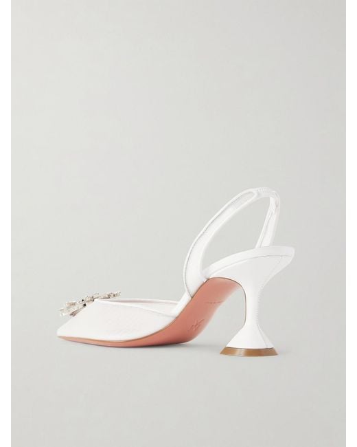 AMINA MUADDI Natural Begum Crystal-Embellished Leather-Trimmed Mesh Slingback Pumps
