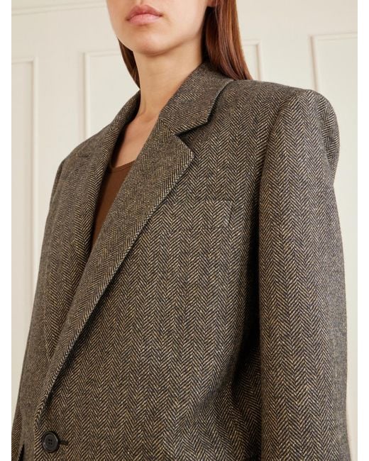Saint Laurent Green Herringbone Wool And Silk-Blend Blazer