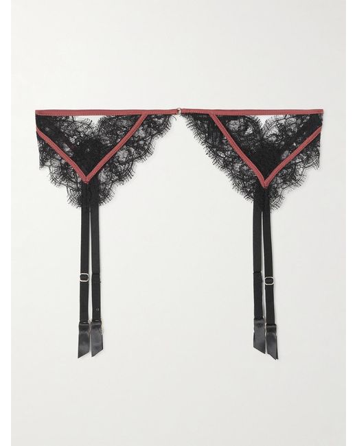 Kiki de Montparnasse Black Satin-Trimmed Silk-Blend Leavers Lace Suspender Belt