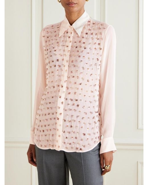 Dries Van Noten Pink Hemd Aus Chiffon Mit Verzierungen