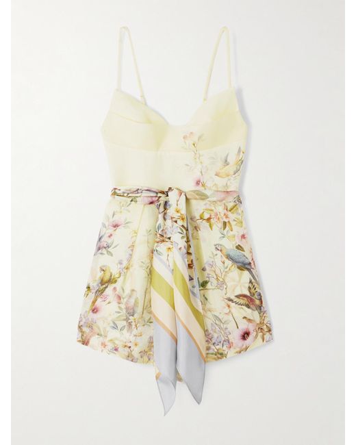 Zimmermann White Rebellion Printed Linen And Silk-Blend Playsuit