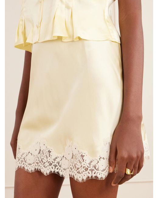 Doen Natural Giulietta Lace-Trimmed Silk-Charmeuse Mini Skirt