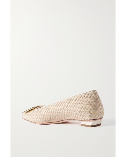 Roger Vivier Natural Belle Vivier Embellished Canvas Flats