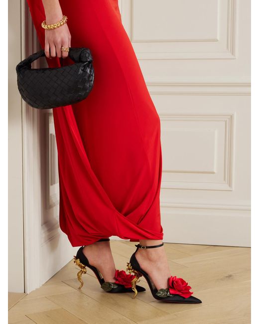 Christian Louboutin Red Bellarose 100 Pumps Aus Glänzendem Crêpe Mit Applikationen