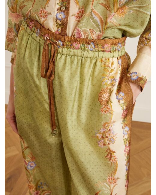 Zimmermann Natural Indra Printed Silk Wide-Leg Pants
