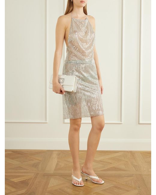 Ilkyaz Ozel Gray Ani Crystals Embellished Mini Skirt
