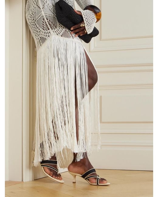 Manolo Blahnik Natural Susa 50 Raffia-Trimmed Leather Mules