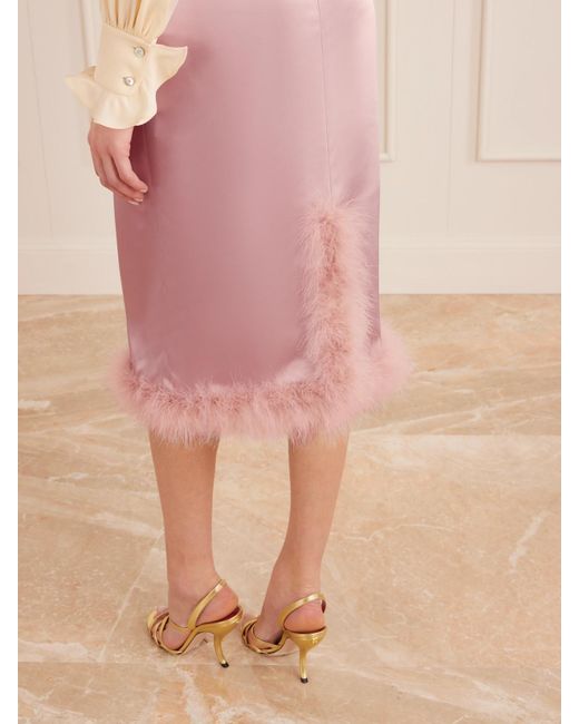 Valentino Garavani Pink Feather-Trimmed Satin Midi Skirt