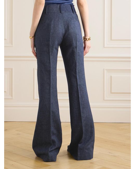 Gabriela Hearst Blue Rhein Pleated Linen, Wool, Silk And Cashmere-Blend Flared Pants