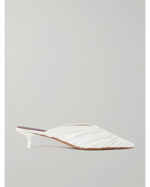 Neous White Maia Velvet-Trimmed Ruched Cady Mules