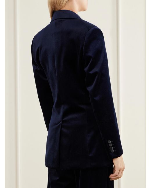 Victoria Beckham Blue Satin-Trimmed Cotton-Blend Velvet Blazer