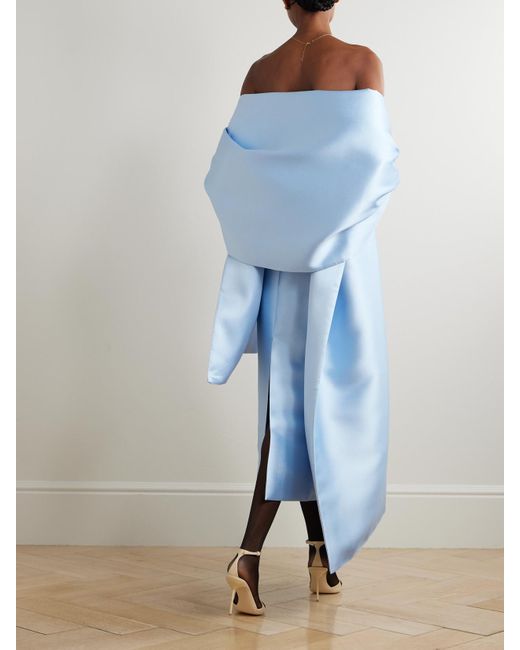 Solace London Blue Renee Cape-Effect Satin Midi Dress