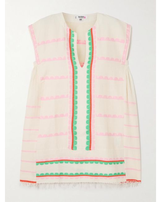 Lemlem Natural Elina Fringed Striped Cotton Kaftan