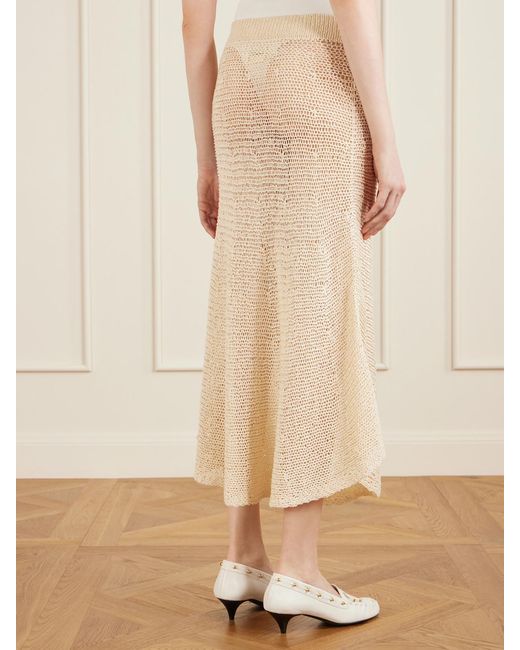 Khaite Natural Inaya Crocheted Cotton And Silk-Blend Midi Skirt