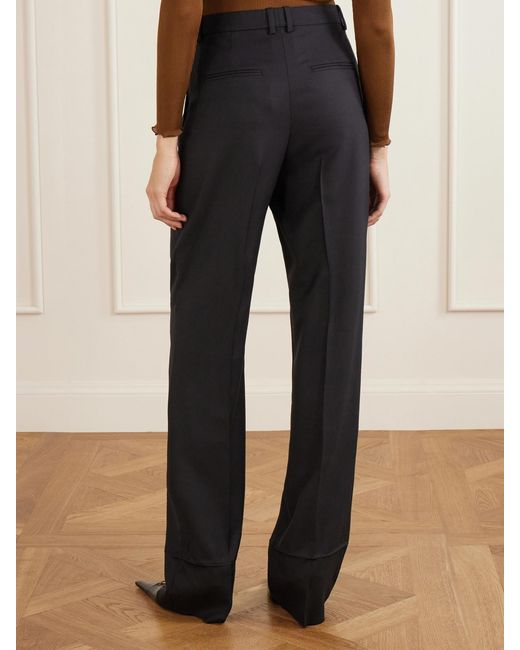 Saint Laurent Blue Pleated Wool Straight-Leg Pants