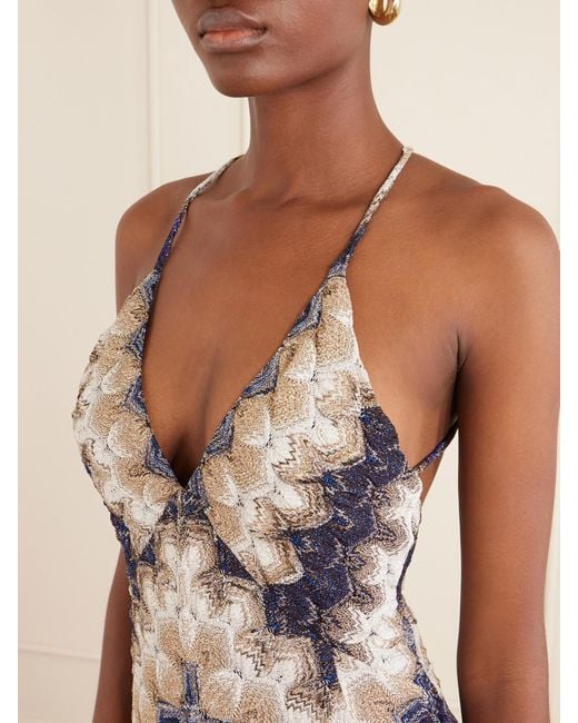 Missoni White Striped Metallic Crochet-Knit Maxi Dress