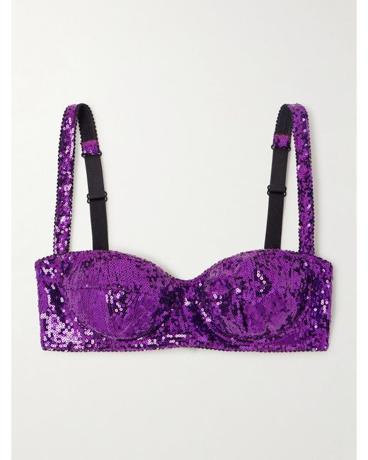 Dolce & Gabbana Purple Sequined Tulle Underwired Balconette Bra