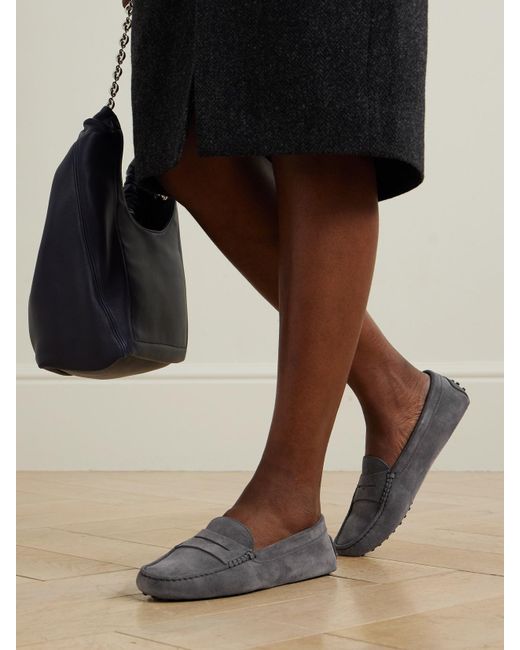 Tod's White Gommino Suede Loafers