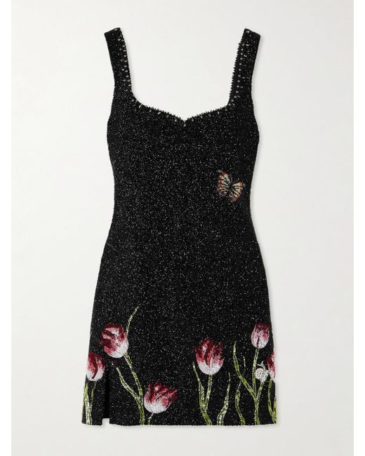 Clio Peppiatt Black Tulip Minikleid Aus Stretch-Tüll Mit Zierperlen