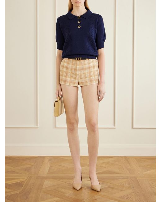 Alessandra Rich Natural Checked Silk Shorts