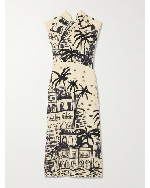 Johanna Ortiz Metallic Interdimensional Cutout Printed Silk Midi Dress