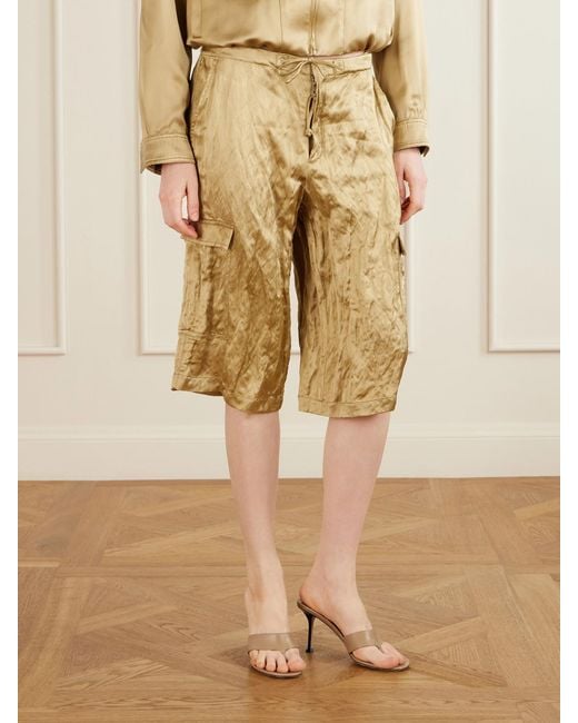 Aflalo Natural Bromer Crinkled-Satin Straight-Leg Shorts