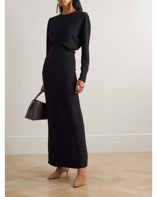 Totême  Black Garderob Maxikleid Aus Crêpe Mit Raffungen