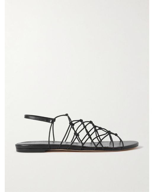 Staud Black Gio Knotted Elastic And Leather Sandals