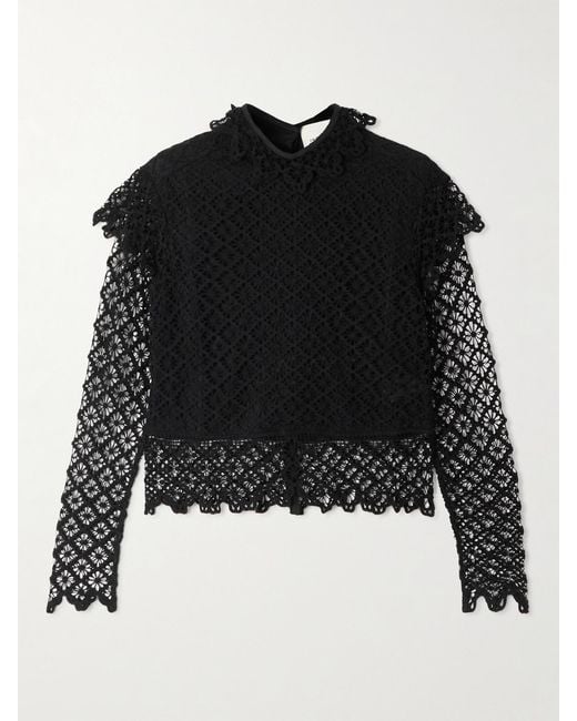 Isabel Marant Black Ludivine Layered Cotton Guipure Lace Top