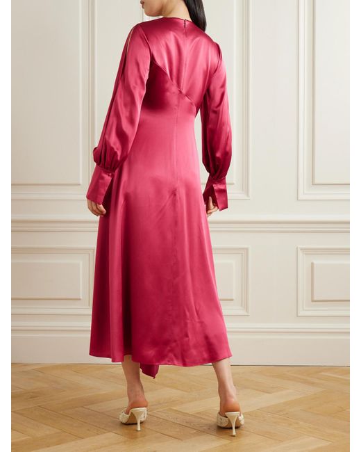 Roksanda Red Hayat Pleated Silk-Satin Midi Dress