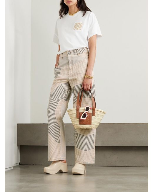Loewe Natural Paula's Ibiza Leather-Trimmed Printed Straight-Leg Jeans
