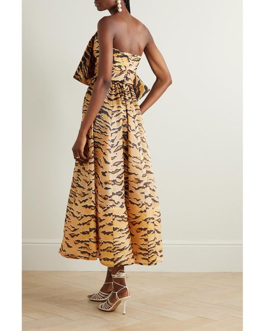 Zimmermann Natural Matchmaker Bow-detailed Tiger-print Silk-faille Midi Dress