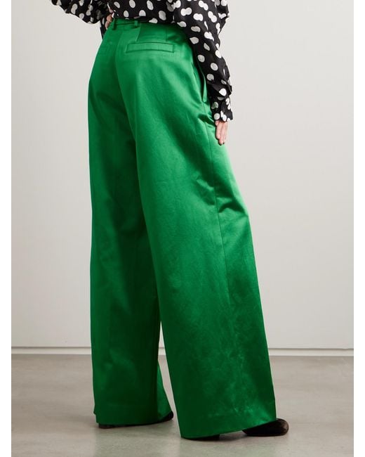 Dries Van Noten Green Cotton-Blend Satin Straight-Leg Pants