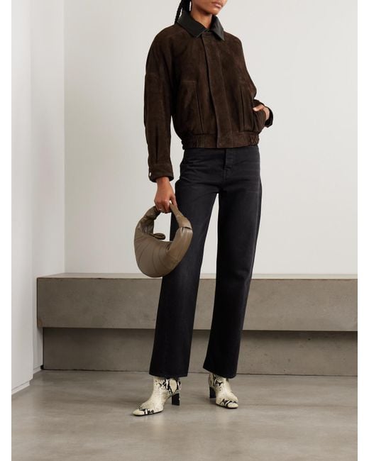 Nour Hammour Brown Dalma Leather-Trimmed Suede Bomber Jacket