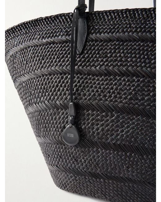 Hunting Season Black Market Leather-Trimmed Woven Iraca Tote