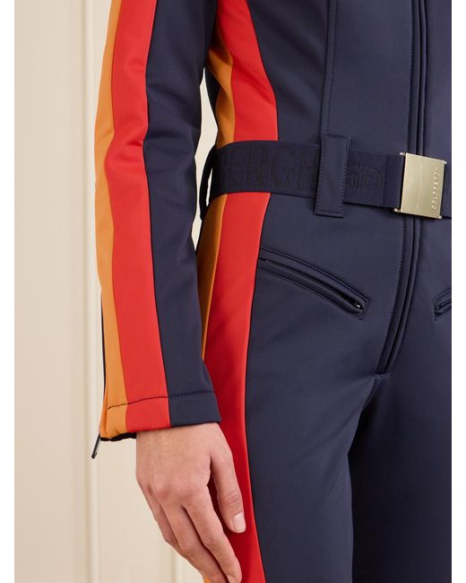 Goldbergh Blue Suvi Belted Hooded Plush-Trimmed Padded Down Ski Suit