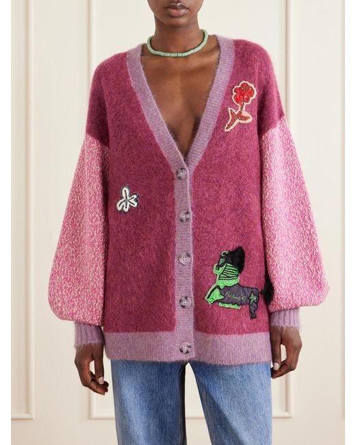 ALÉMAIS Pink Mlak Bead-Embellished Mohair, Alpaca And Wool-Blend Cardigan