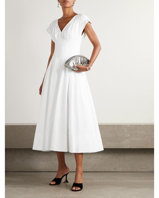 Jonathan Simkhai White Nina Pleated Cotton-Blend Poplin Midi Dress
