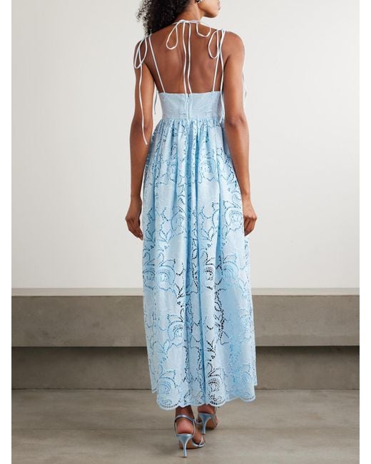 Erdem Blue Gathered Broderie Anglaise Poplin Midi Dress