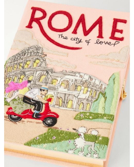 Olympia Le-Tan Pink Rome Embroidered Canvas Clutch