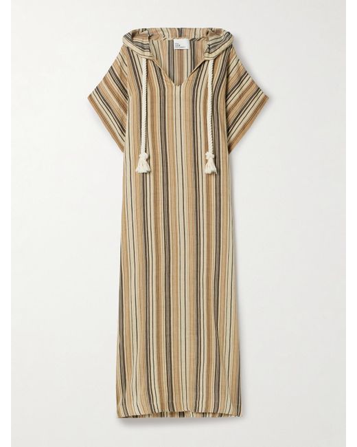 Lisa Marie Fernandez Natural Hooded Striped Linen-blend Kaftan