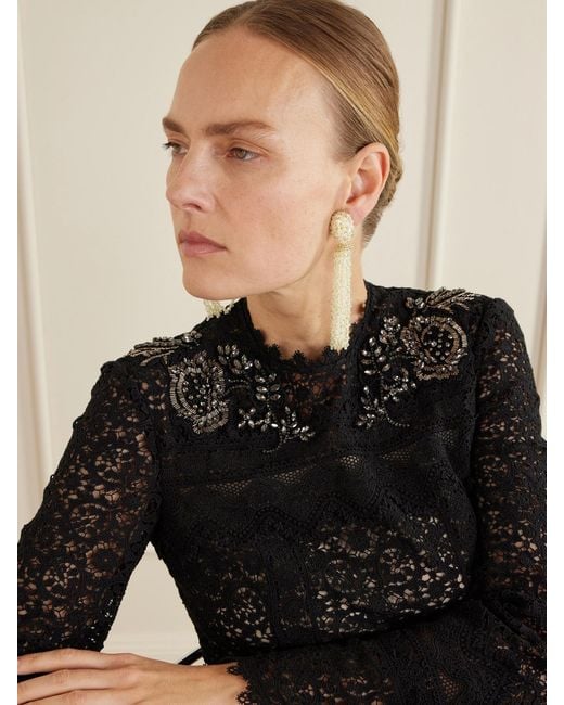 Oscar de la Renta White Tassel Beaded Clip Earrings