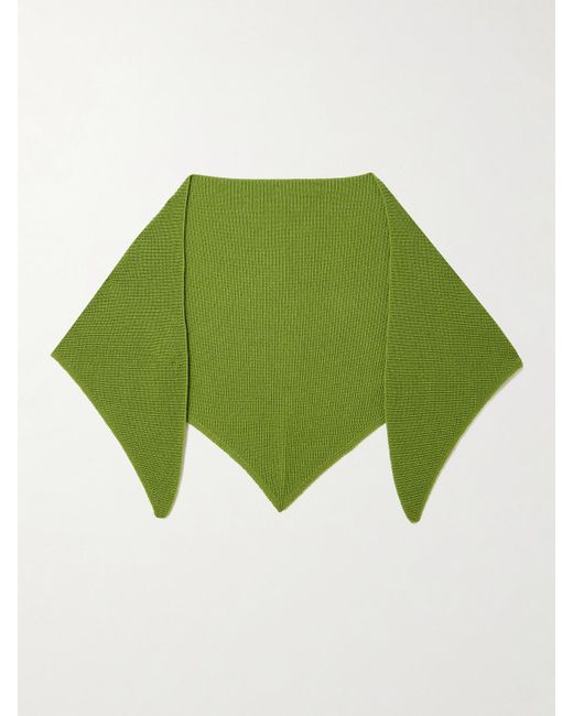 &Daughter Green Fionn Ribbed Cashmere Scarf