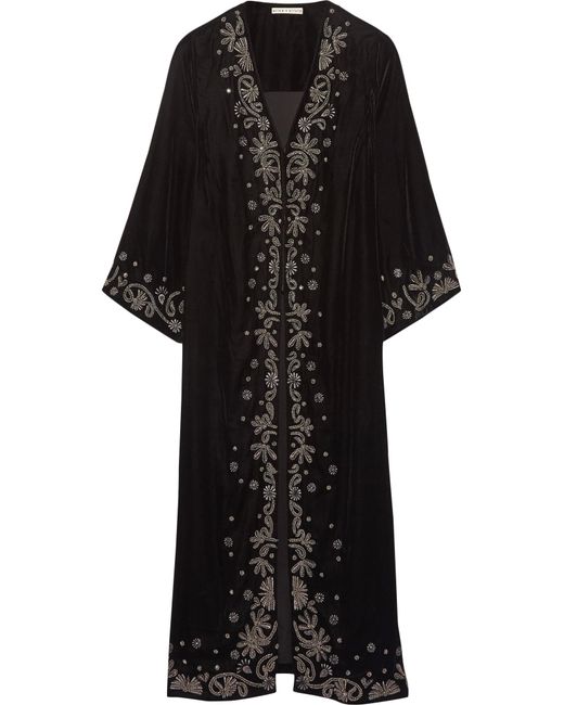 Alice + Olivia Black Stara Embroidered Velvet Coat