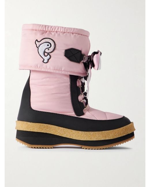Emilio Pucci Pink Logo-Appliquéd Silk-Twill Trimmed Shell Snow Boots